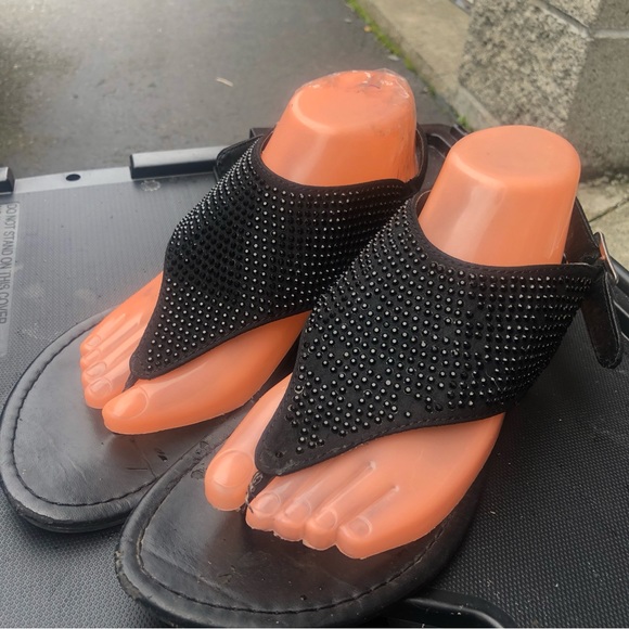 Fit flop a Like Women’s Black T-Strap Glitter Thong Buckle Sandals Size 10 - Picture 2 of 13